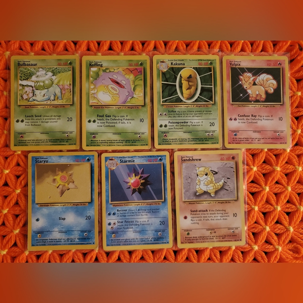 Vintage Pokémon Base Set Lot of 7 Bulbasaur Koffing Vulpix Starmie 1999